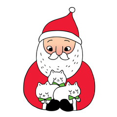 Cartoon cute Christmas Santa claus and cats vector