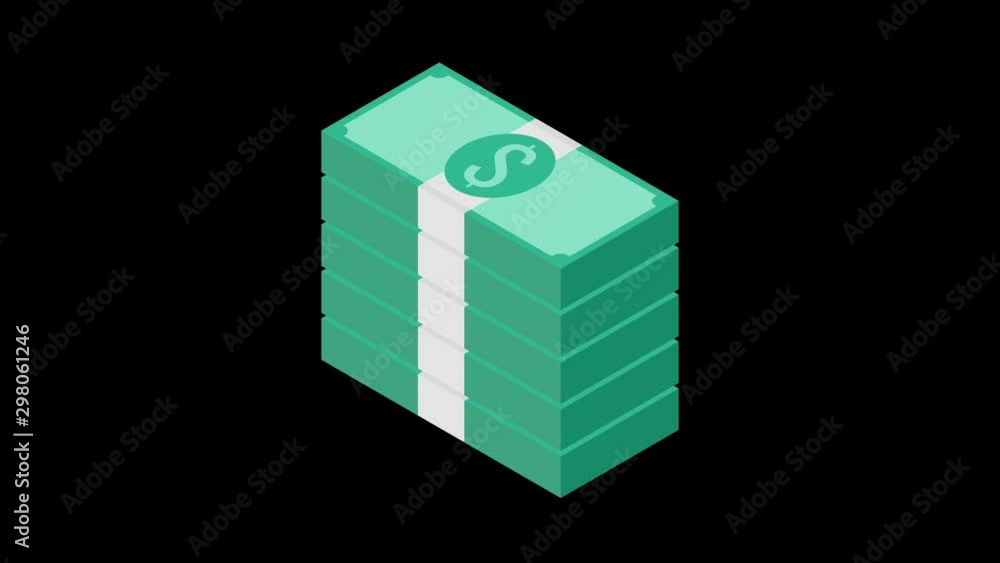 Poster money stacks. isometric loop animation in alpha channel. 4k resolution.