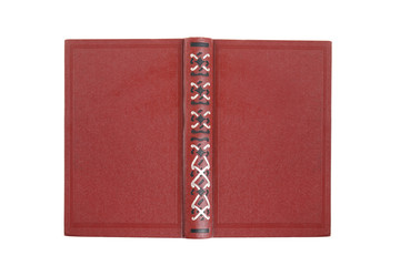 Hardcover book on white background, top view