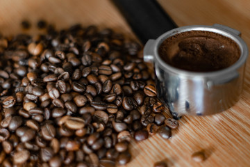 coffee beans on wooden table