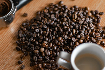 coffee beans on wooden table
