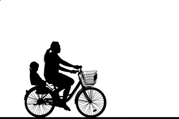 silhouette happy family  ride bike on white background