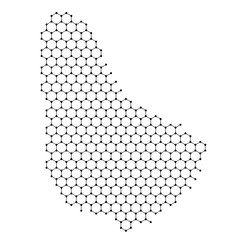 Barbados map from abstract futuristic hexagonal shapes, lines, points black, form of honeycomb or molecular structure. Vector illustration.