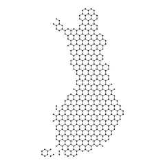 Finland map from abstract futuristic hexagonal shapes, lines, points black, form of honeycomb or molecular structure. Vector illustration.