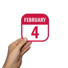 february 4th. Day 4 of month,hand hold simple calendar icon with date on white background. Planning. Time management. Set of calendar icons for web design. winter month, day of the year concept