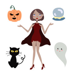 Cute Witch Halloween Hand Drawn Red Dress