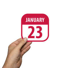 january 23rd. Day 23 of month,hand hold simple calendar icon with date on white background. Planning. Time management. Set of calendar icons for web design. winter month, day of the year concept