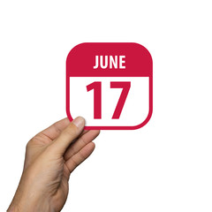 june 17th. Day 17 of month,hand hold simple calendar icon with date on white background. Planning. Time management. Set of calendar icons for web design. summer month, day of the year concept