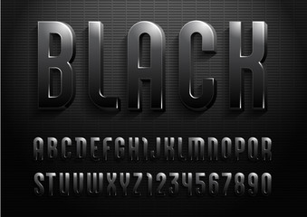 3d font from dark gradient, trendy gloomy alphabet sans serif, modern condensed letters and numbers for your calendar, flyer, poster, banner, vector illustration 10eps. © marooshka
