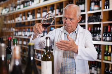 Wine producer inspecting quality of wine