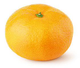 Whole flat tangerine or orange citrus fruit isolated on white background. Full tangerine with clipping path. Full depth of field.