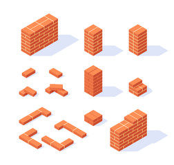 Vector isometric masonry items in flat style