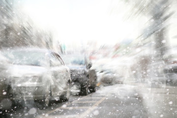 Traffic jam from cars in the city. Streets at rush hour.