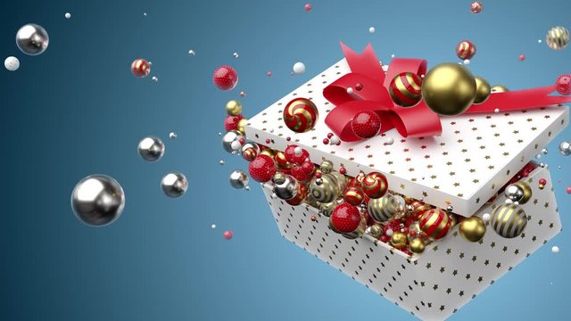 3d render positive background with gift  box filled with balls.