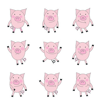 Cute pigs set. Design for textile, fabric, decor.