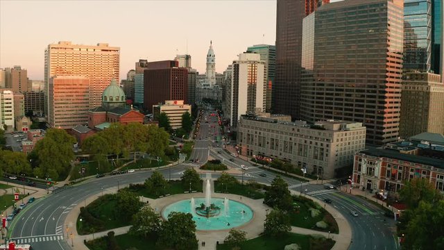 Night Falls Dusk Downtown Philadelphia Pennsylvania City Center Logan Square