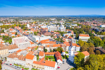 Fototapeta na wymiar Croatia, town of Sisak, panoramic view of the old town center and cathedral tower