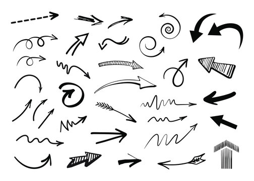 Vector Doodle Arrows Set Isolated On White