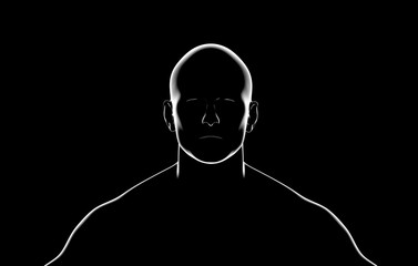 Portrait of a man, front view - dark isolated silhouette