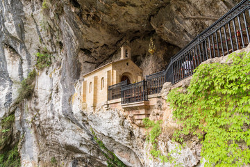 Covadonga, Spain. Holy Cave (Santa Cueva) and the Chapel of Our Lady with the disposal of Pelayo