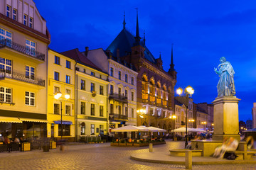 Fototapeta na wymiar Torun Town Hall and statue of Copernicus