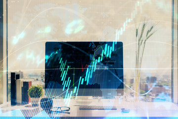 Fototapeta na wymiar Forex market chart hologram and personal computer background. Double exposure. Concept of investment.