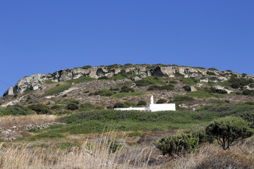 Fototapeta na wymiar Typical local church on Milos island, Cyclades Islands, Greece
