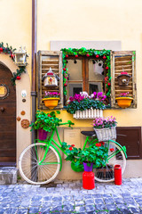 Fototapeta na wymiar beautiful street decoration with vintage bike and flowers