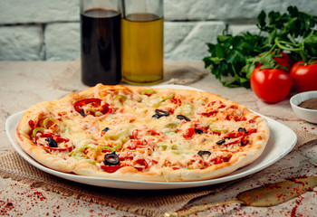 pizza with bell pepper on the table _