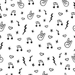 music vector seamless pattern in doodle style - obrazy, fototapety, plakaty