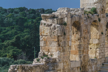 Close up view of the arch of The Odeon of Herodes Atticus in Acropolis, Athens, Greece