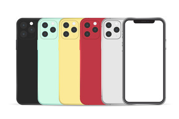 Smartphone mockup 5 color isolated on background