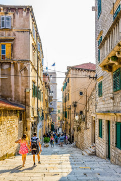 Fototapeta One of the charming streets of Sibenik, Croatia