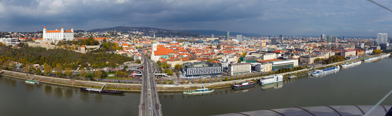 Fototapeta na wymiar Panoramic view on Bratislava old town over the Danube river