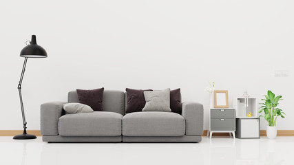 Interior poster mock up living room with gray sofa . 3D rendering.