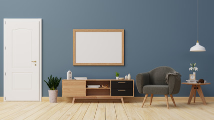 Interior poster mock up living room with colorful white sofa . 3D rendering.