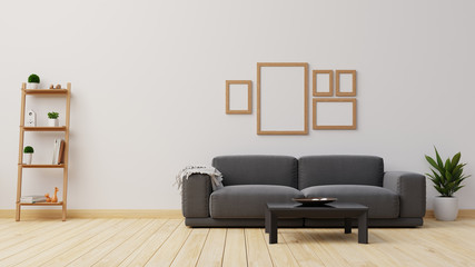 Interior poster mock up living room with colorful white sofa . 3D rendering.