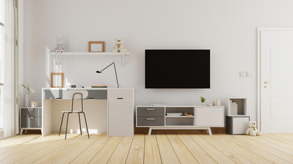 Interior poster mock up living room with colorful white sofa . 3D rendering.