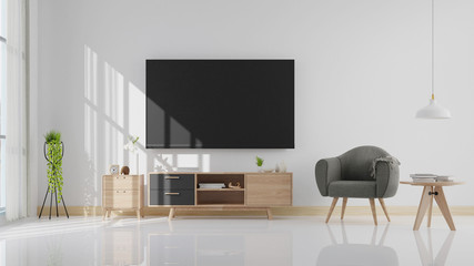 Interior poster mock up living room with colorful white sofa . 3D rendering.