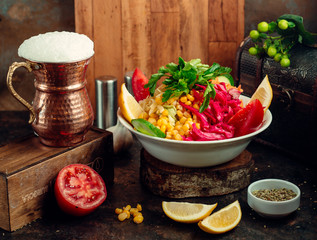 vegetable salad in the plate on the table