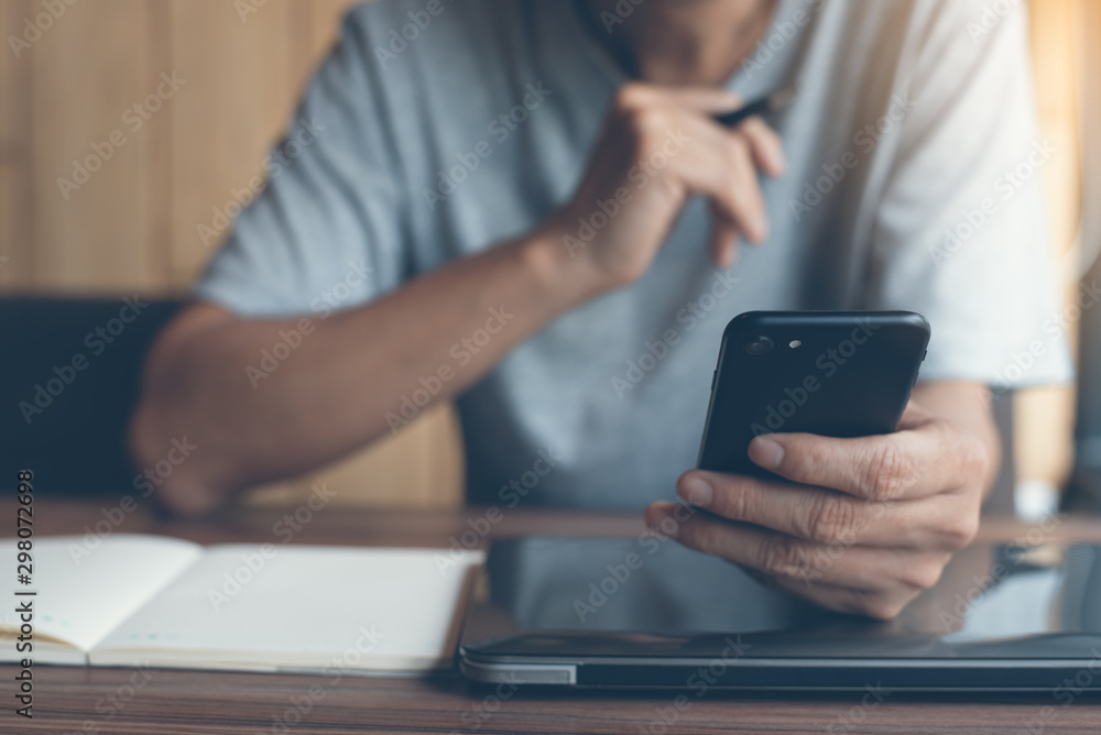 Poster man using smartphone