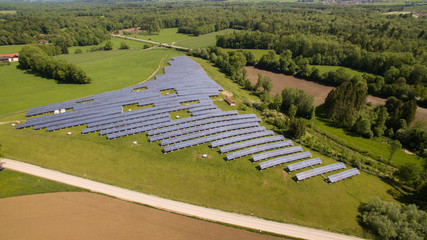 Aerial View to Solar Farm near Freilassing, Bavaria, Germany