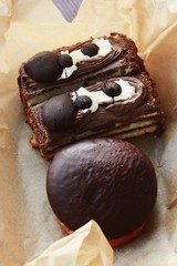 Delicious cakes with chocolate for Breakfast close up