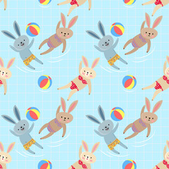 Cute cartoon rabbit in swimming  pool.