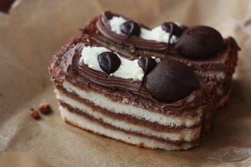 Delicious cakes with chocolate for Breakfast close up