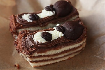 Delicious cakes with chocolate for Breakfast close up