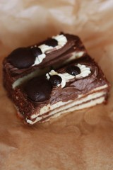 Delicious cakes with chocolate for Breakfast close up