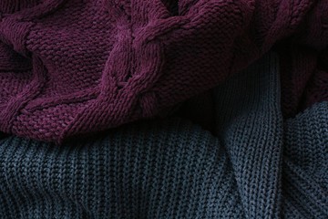Beautiful knitted grey and purple sweater view