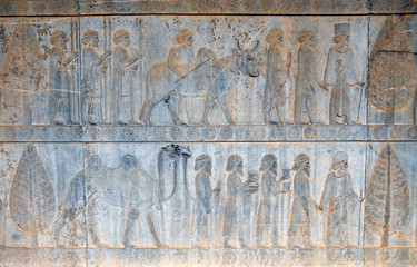 Ancient relief. Persepolis (6th-4th century BC), capital of the Achaemenid Empire (World Heritage...
