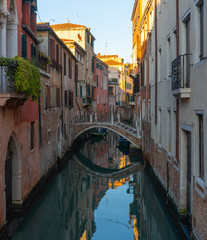 Old buildings in Venice. Canal view with bridge. Travel photo. Italy. Europe.